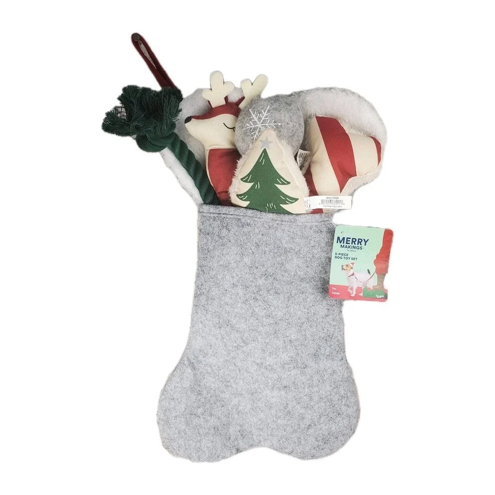 Merry Makings Grey Premium Pre-stuffed Pet Stocking Dog Toys, Medium‎